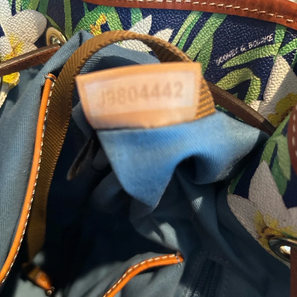 Dooney & Bourke Blue Floral Bucket Bag with Tan Trim - Picture 11 of 13